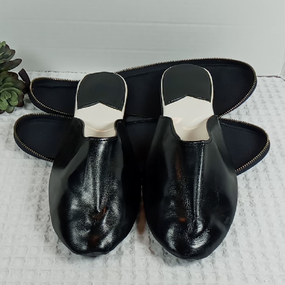 Vintage Men's Black Japanese Travel Slippers w/Zippered Case Size 9.5/10 NWOT